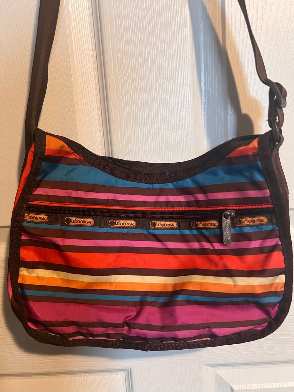 Lesportsac Multicolor Stripe Crossbody Bag - Pink, Orange, Blue